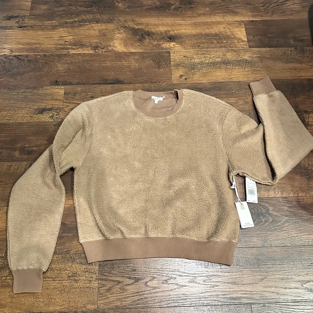 NWT - Good American Brown Teddy Cardigan Pullover - size 1 - oversized